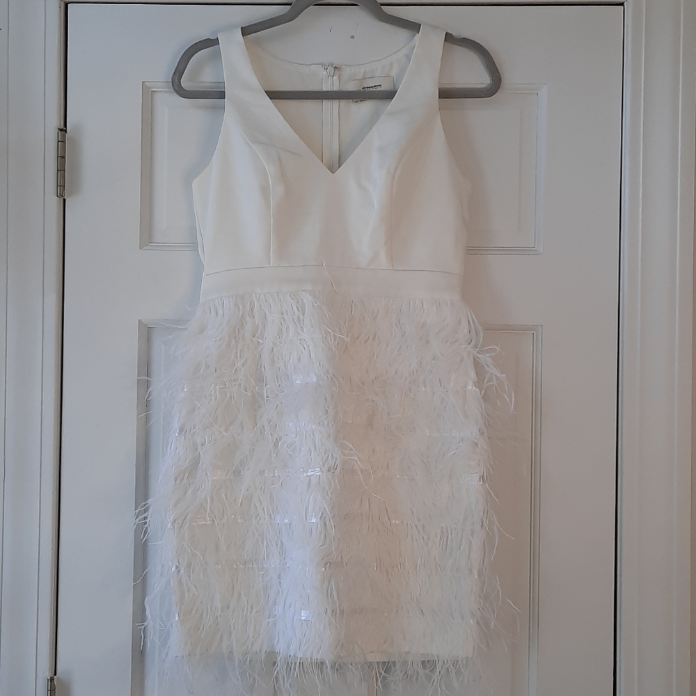 BHLDN Anthem White Feather Mini Dress New size Small - Picture 2 of 9